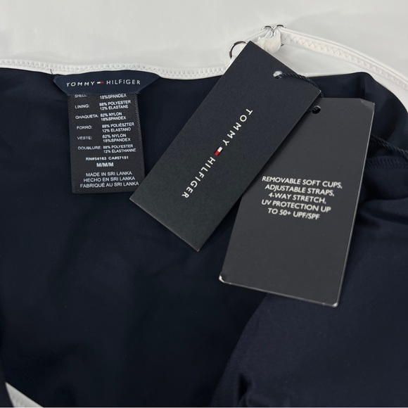 NEW w/Tags Tommy Hilfiger Tankini Swim Top Women's Medium Navy Blue Stretch Belt - Picture 10 of 13